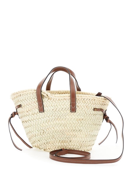 'Cadix Mini' Beige Handbag with Leather Trims ands Logo Detail in Raffia Woman