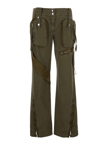 Cargo Trousers With Satin Inserts Military Green In Cotton Woman