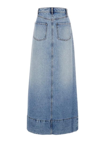 Maxi Light Blue Skirt with Reversed Front and Rear in Denim Woman