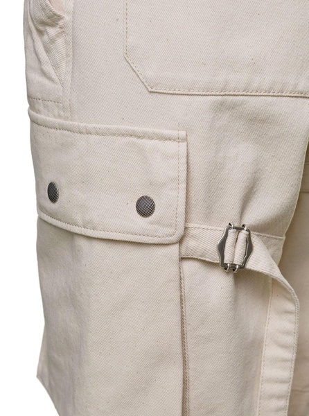 Beige Cargo Pants With Pockets And Buckles In Cotton Woman