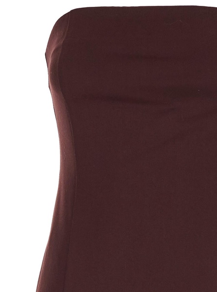 Bordeaux Sleeveless Midi Dress with Bustier-style Neckline in Wool Blend Stretch Woman