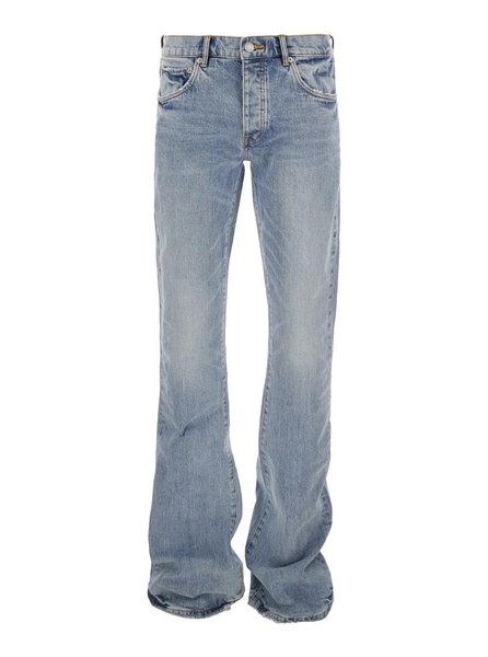 Light Blue High Waist Jeans with Logo Patch on the Rear and Wide Leg in Denim Man