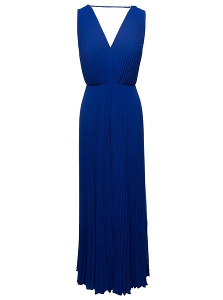 Blue Pleated Sleeveless Jumpsuit in Loose Fabric Woman