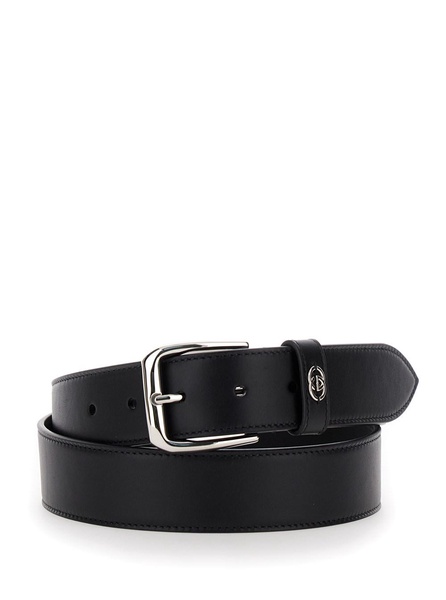 Black Belt with Squared Buckle and Interlocking G in Leather Man