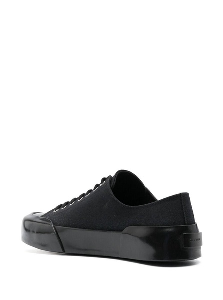 Black Lace-Up Low Top Sneakers in Canvas Man