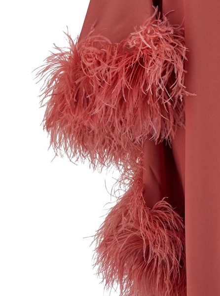 Salmon Pink Dress With Tonal Feather Trim In Acetate Blend Woman