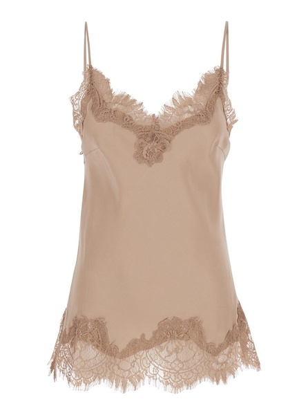 'Coco' Beige Camie Top with Tonal Lace Trim in Silk Woman