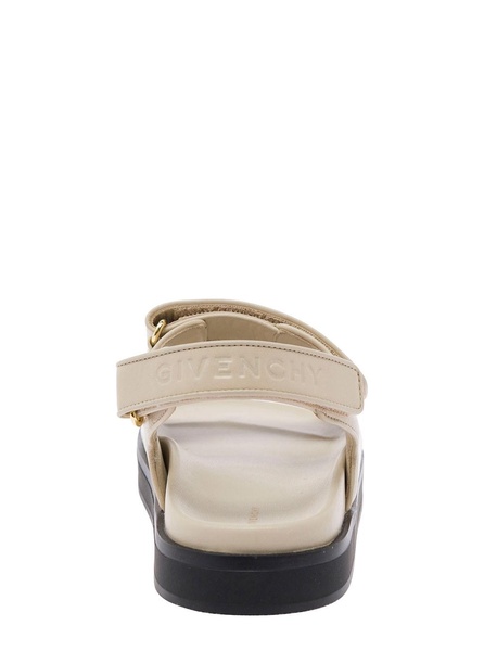 Beige Flat Sandals with Straps and 4G Detail in Padded Leather Woman