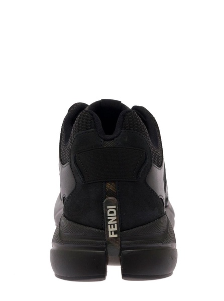 'Faster' Black Low Top Sneakers with Logo e Running Sole in Leather Man Fendi