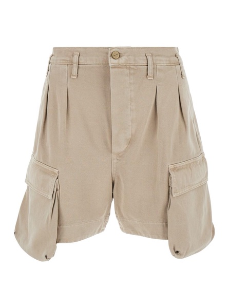 Beige Cargo Bermuda Shorts with Logo Patch in Denim Man