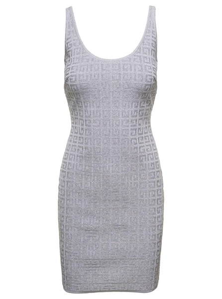 Silver Lurex Dress With Mogram Logo Motif All-over In Viscose Woman