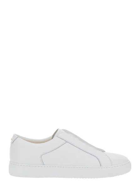 'Roger' White Sneakers with Elastic Bands Design and Insole Logo in Leather Man