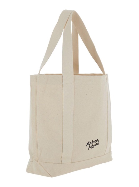 White Tote Bag with Fox Head Patch in Cotton Canvas Woman