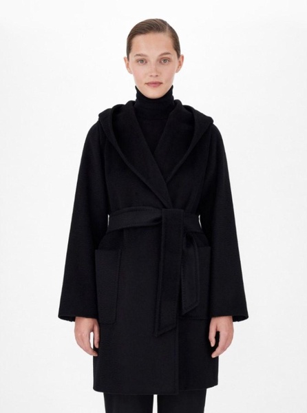 'Rialto' Black Coat with Shawl Collar in Wool Woman