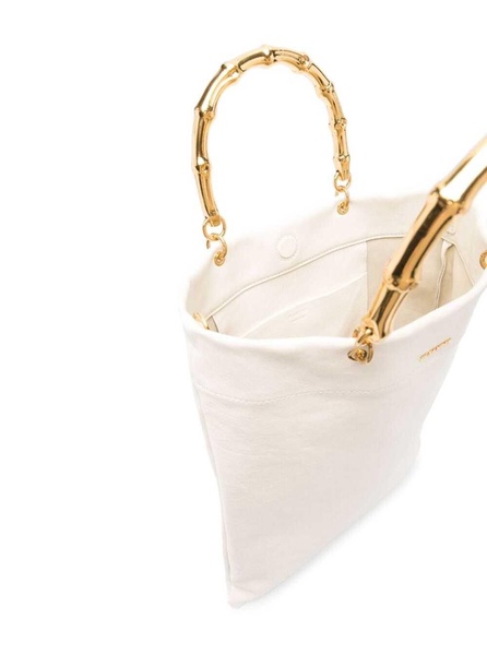 White Tote Bag with Bamboo Handles in Leather Woman