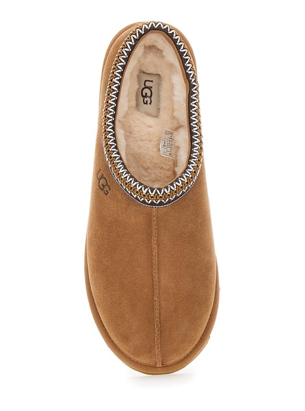 Brown Plaited Hem ‘Tasman’ Slippers in Suede Woman