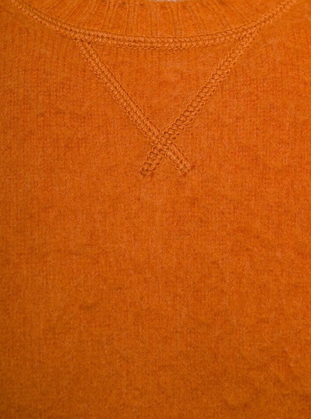 Orange Crewneck Pullover in Brushed Wool Man