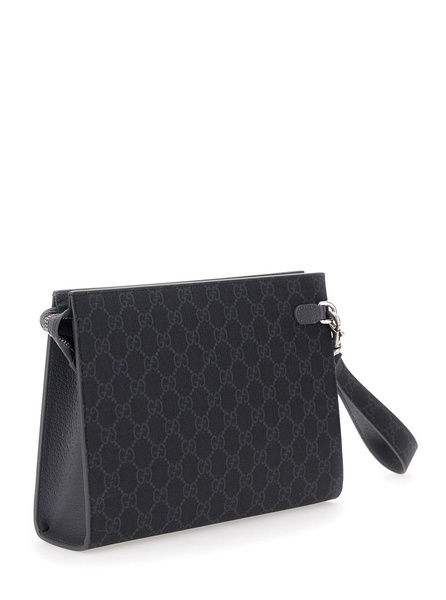 Black and Grey Clutch with GG Detail in GG Supreme Canvas Man