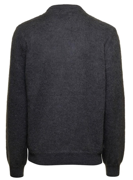 Grey Sweater with Jacquard FF Motif in Wool Man