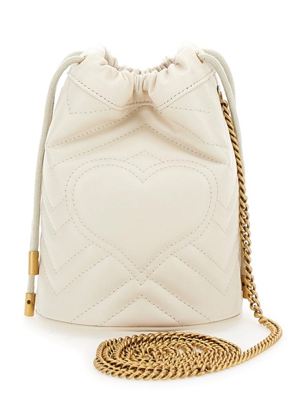 'GG Marmont 2.0' White Mini Bucket Bag with Logo in Leather Woman