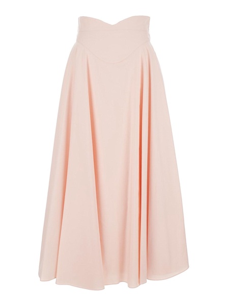 Long Pink High-waisted Skirt With Pleated Design In Cotton Woman