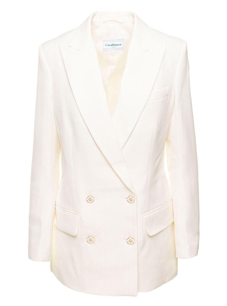 White Double Breasted Blazer in Silk Blend Woman