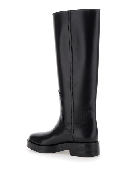 'Charlie' Black Knee High Boots In Leather Woman