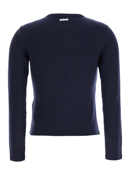 Blue Crewneck Sweater With Logo Patch On The Rear In Wool Blend Woman