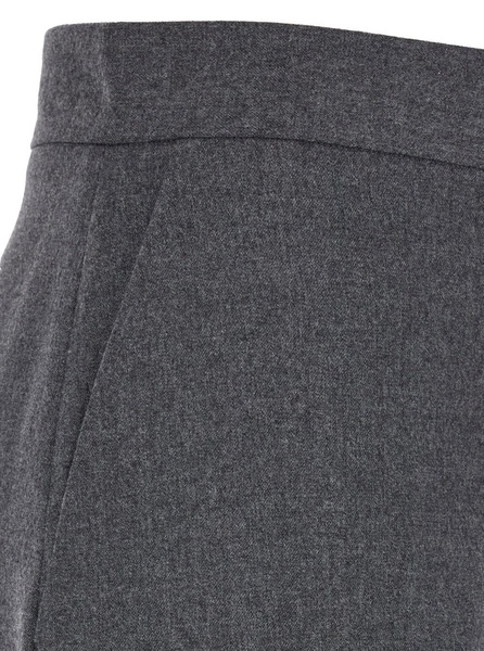 'indo' Grey Long Skirt With Front Slit In Wool Blend Woman