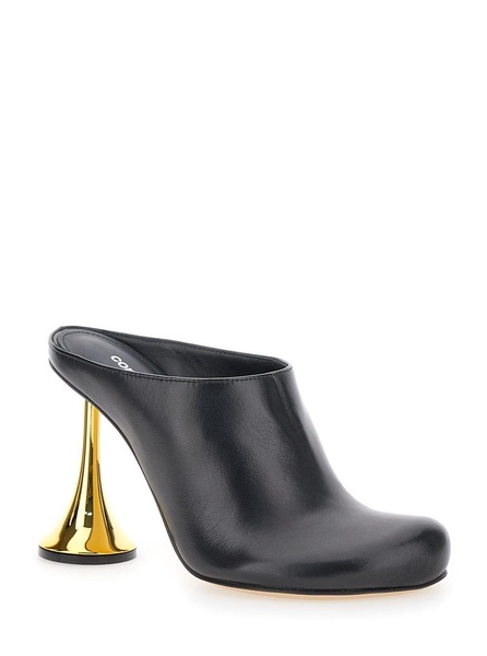 'orchestra' Black Mules With Sculpted Heel In Smooth Leather Woman