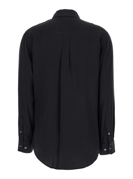 'signature' Black Shirt With Patch Pockets In Silk Woman