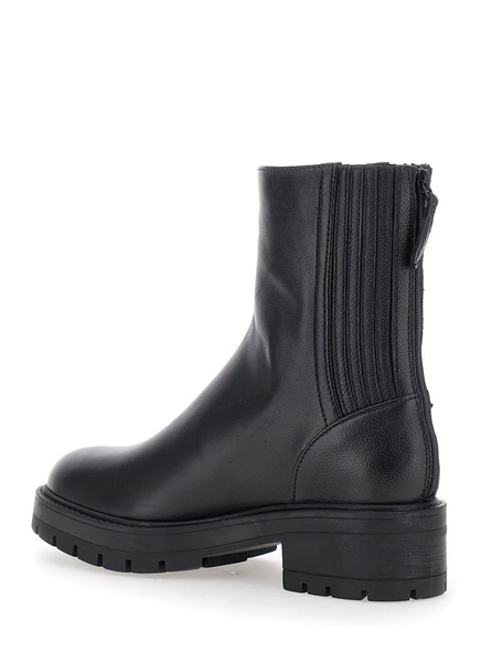 'saint Honore' Black Ankle Boots With Lug Sole In Leather Woman