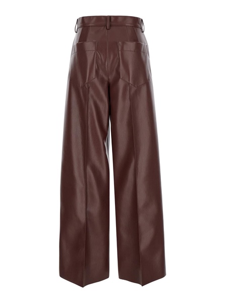 Wide Brown Pants with Concealed Closure in Eco Leather Woman