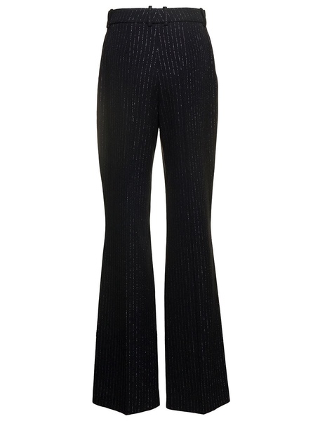 Black Striped Flare Pants With Lurex Detail In Wool Woman