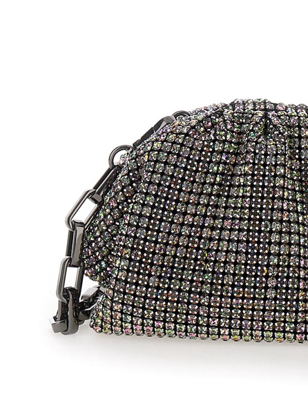 Metallic Clutch With Chain In Fabric With All-over Rhinestones Woman