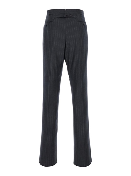 Grey Pinstripe Pants With Concealed Closure In Wool Man