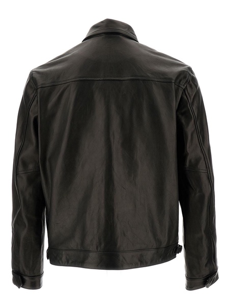 Black Biker Jacket With Collar And Zip In Smooth Leather Woman