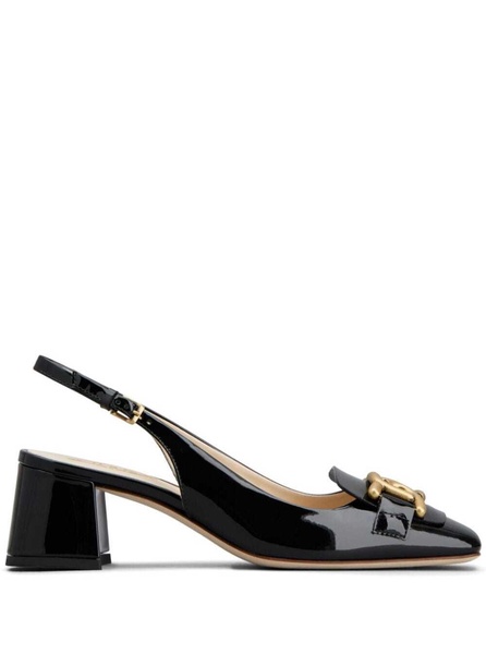 'kate' Black Slingback Pumps With Chain Detail In Patent Leather Woiman