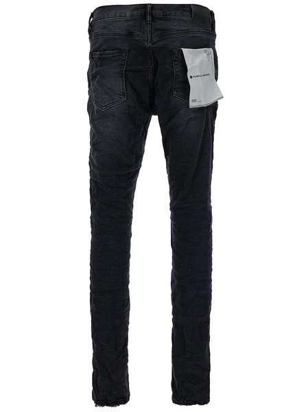 Black Fitted Five-pocket Jeans In Crinkled Effect Denim Woman