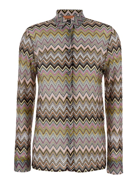 Multicolor Shirt With Classic Collar And All-over Zig Zag Motiv In Viscose Woman