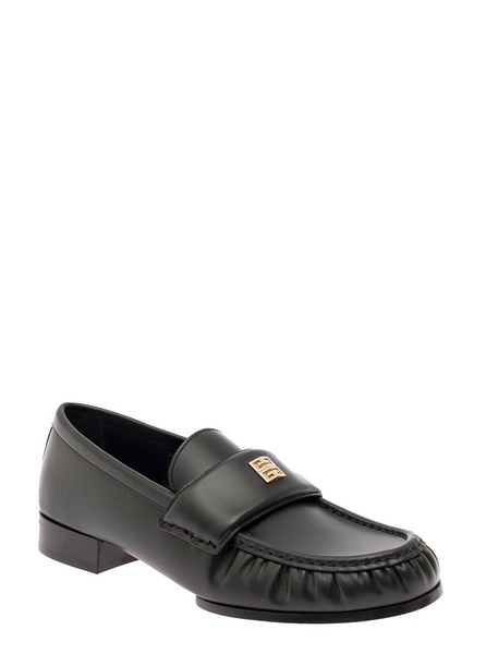 Black Loafers With Logo Detail In Smooth Leather Woman