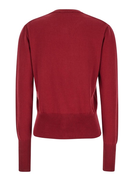 'bea' Bordeaux Cardigan With Orb Embroidery And Branded Button In Cotton And Cashmere Woman