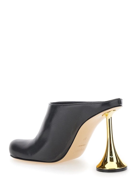 'orchestra' Black Mules With Sculpted Heel In Smooth Leather Woman