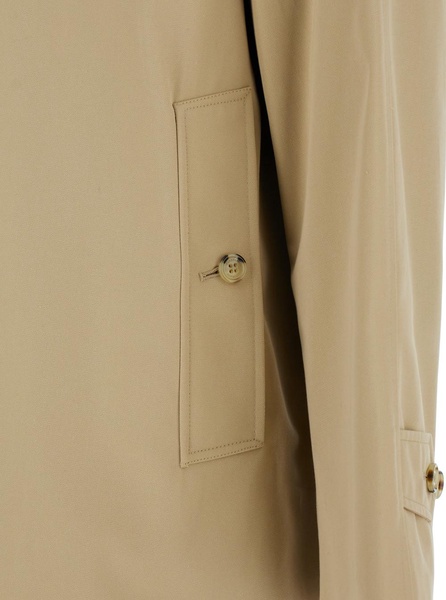 Beige Single-Breasted Trench Coat with Concealed Closure in Gabardine Man