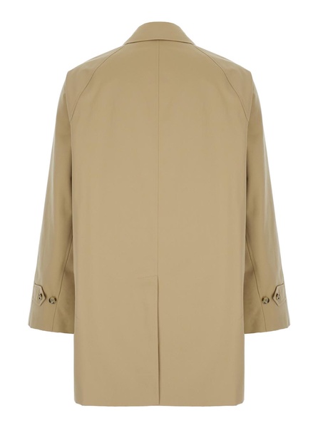 Beige Single-Breasted Trench Coat with Concealed Closure in Gabardine Man