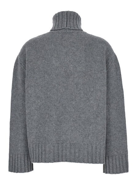 Grey High Neck Sweater In Silk And Wool Woman