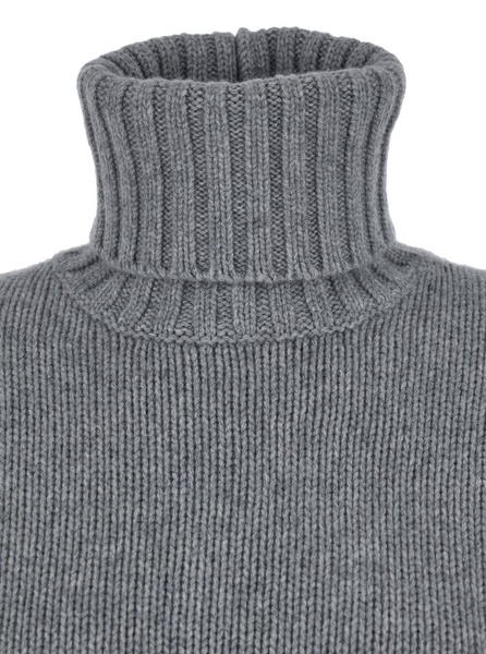 Grey High Neck Sweater In Silk And Wool Woman