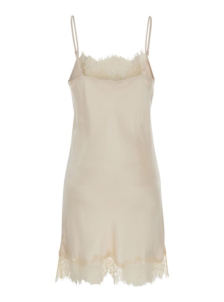 'chantal' Mini White Dress With Tonal Lace Trim In Silk Woman