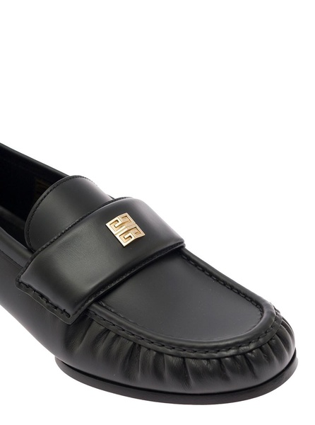 Black Loafers With Logo Detail In Smooth Leather Woman