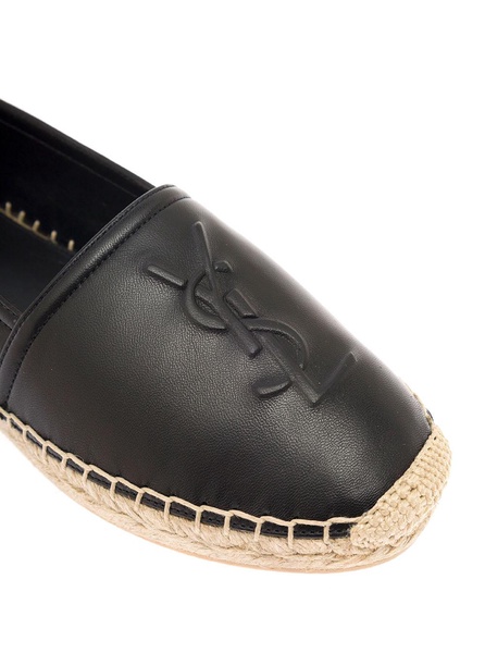 Black Espadrilles With Logo In Leather Woman